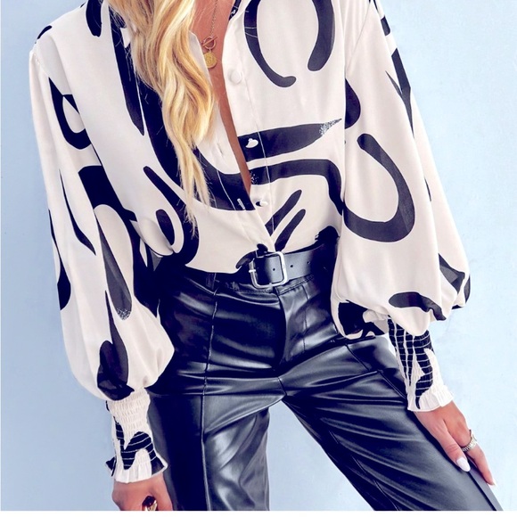 Multicolor Preppy Womens Floral Print Lantern Sleeve Shirt - Picture 2 of 2